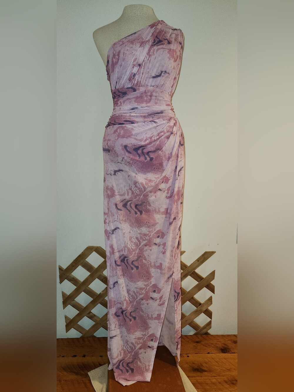 Source Unknown One-Shoulder Pink Marble Print Gown